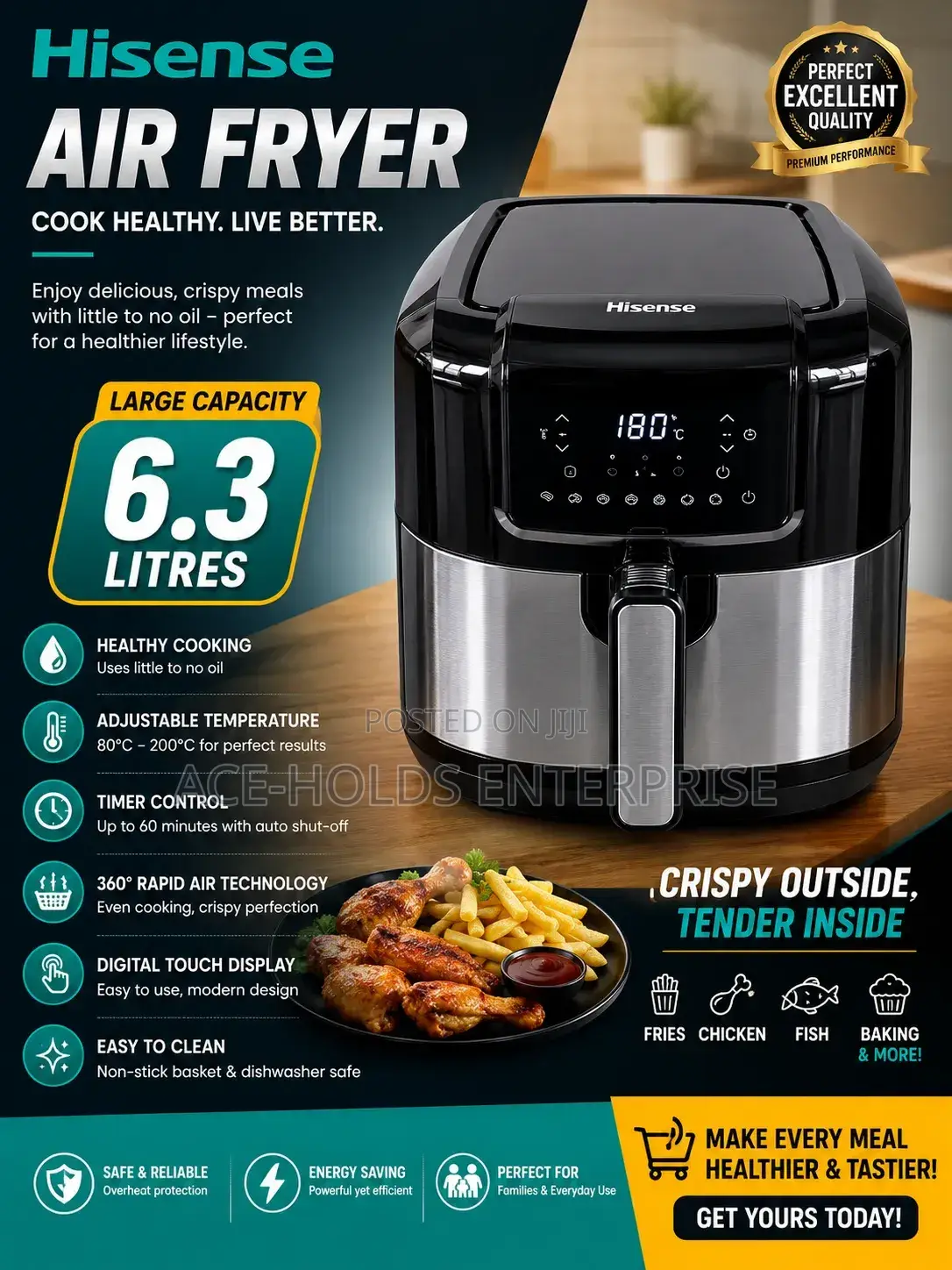 Hisense 6.3 Litres Digital Air Fryer – Healthy Fast Cooking