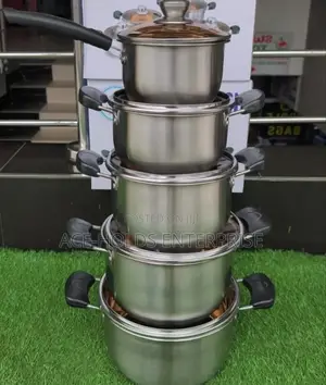 Jp 10-Piece Stainless Steel Cookware Set – Sufuria With Glass Lids