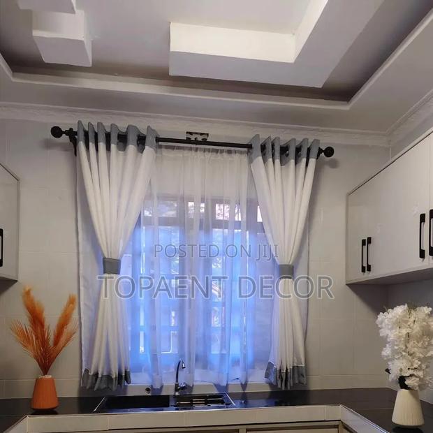 Grey Blended White, Beige Blended White Kitchen Window Curtains - main view