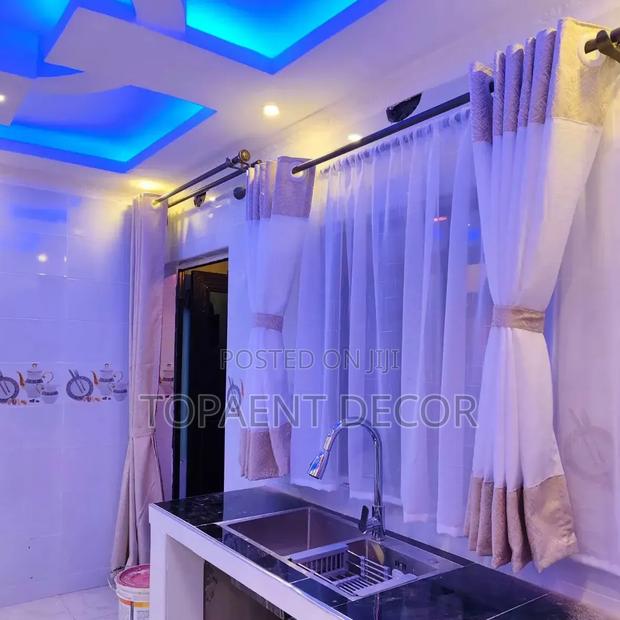 Grey Blended White, Beige Blended White Kitchen Window Curtains - thumbnail 2