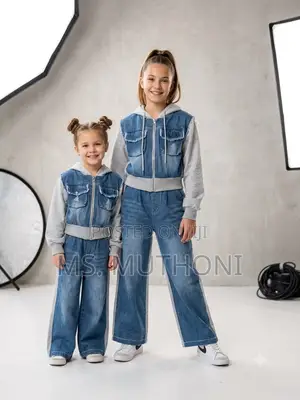 Fancy Denim Panels 2pcs Girls Wide Leg Set
