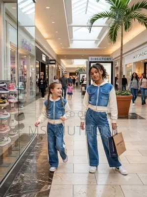 Fancy Denim Panels 2pcs Girls Wide Leg Set