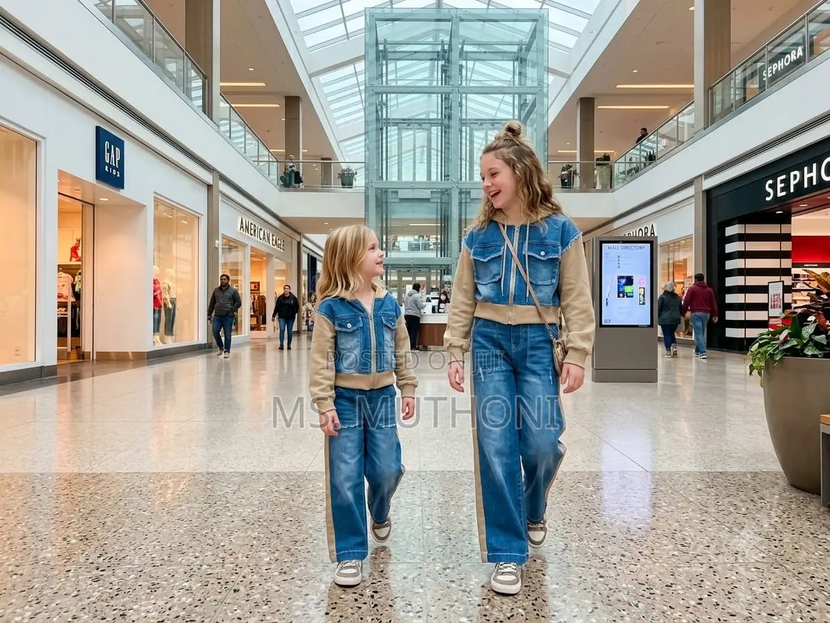 Fancy Denim Panels 2pcs Girls Wide Leg Set