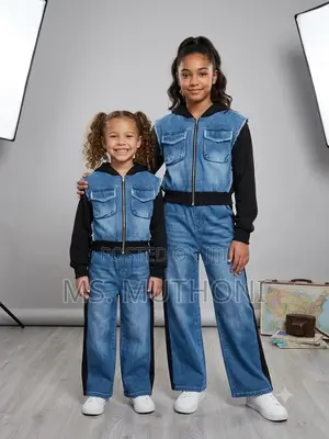 Fancy Denim Detailed Blended Fabric 2pcs Girls Set