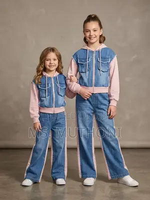 Fancy Denim Detailed Blended Fabric 2pcs Girls Set