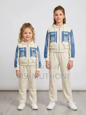 Fancy Denim Detailed Blended Fabric 2pcs Girls Set