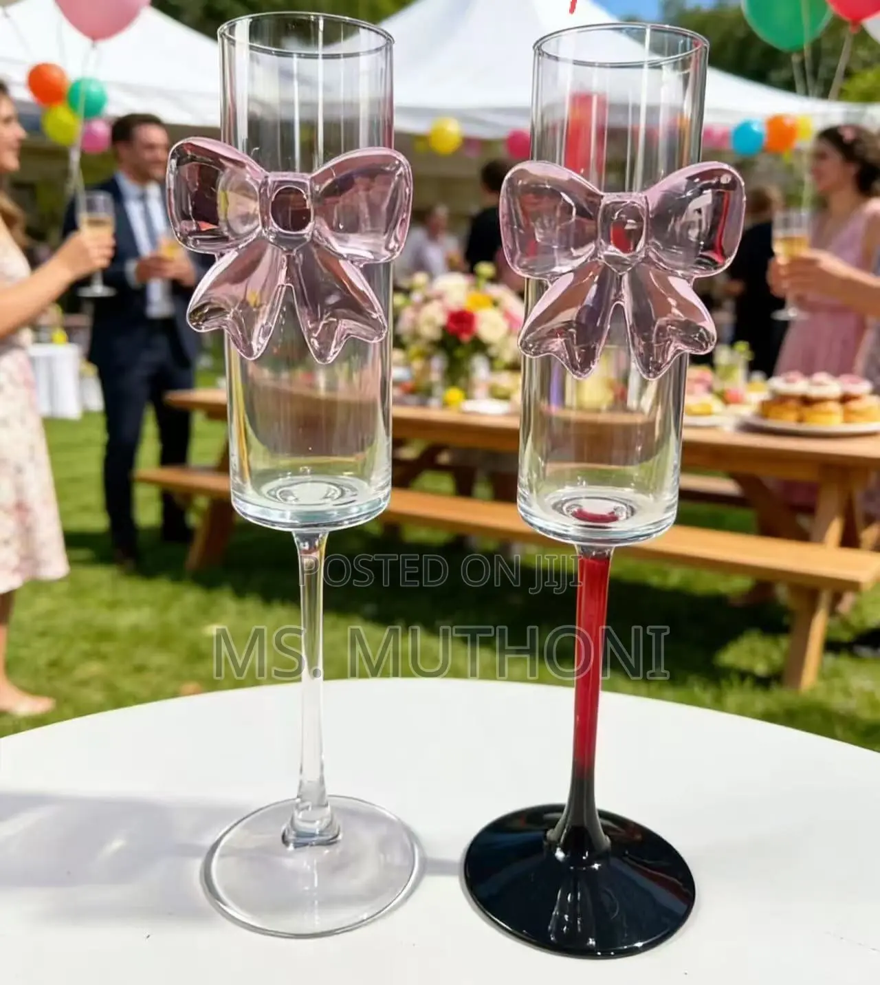 6 PCS Contrasting Red Stem Champagne Flutes With a Bow
