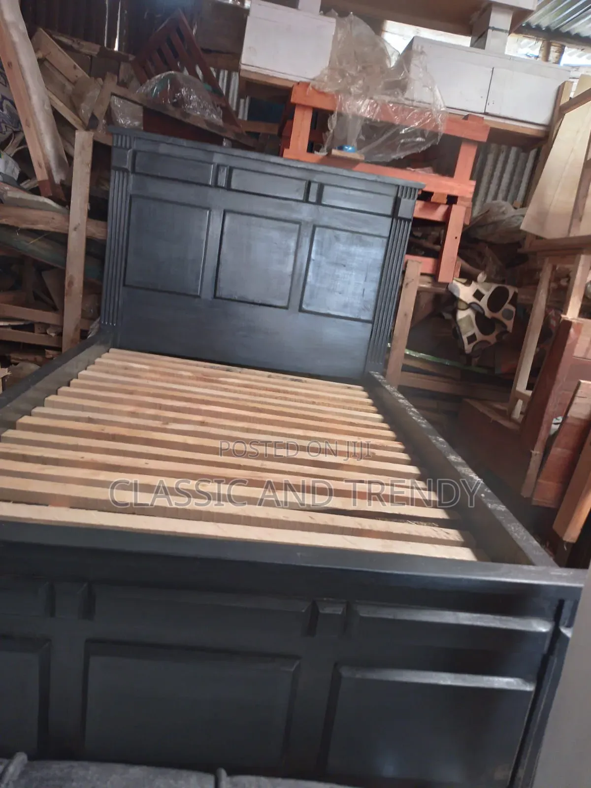 5x6 Black Wooden Bed