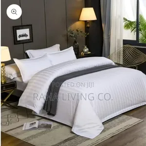 6pc White Satin Striped Duvet Cover Set | Hotel Quality