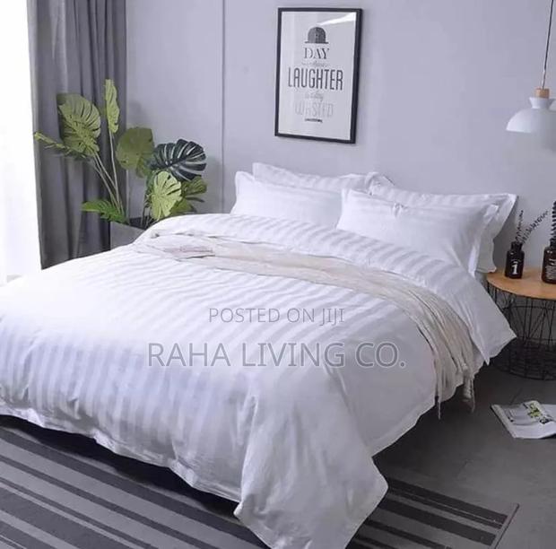 6pc White Satin Striped Duvet Cover Set | Hotel Quality - thumbnail 3