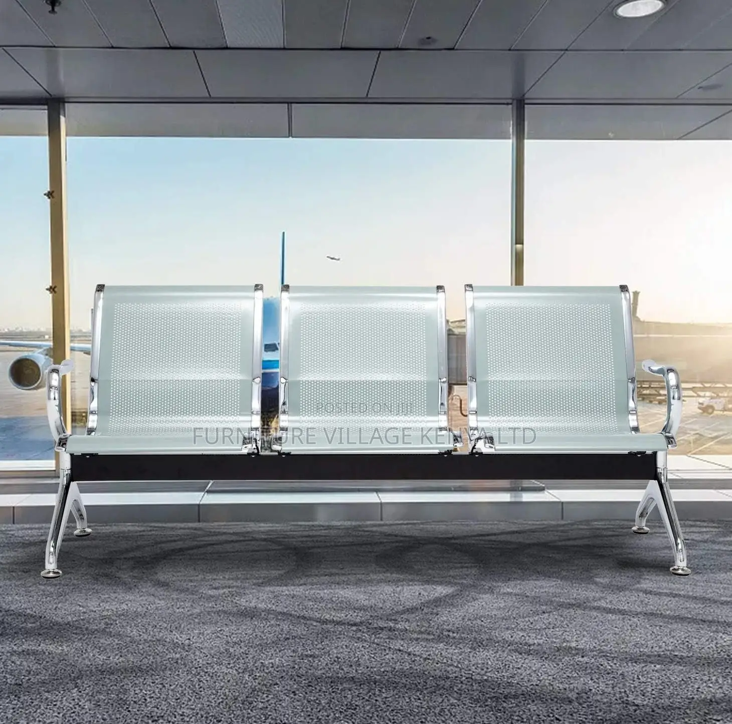 3-Seat Stainless Steel Waiting Bench