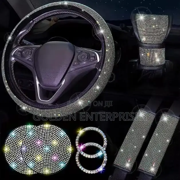Premium Rhinestone Car Interior Steering Wheel Accessory Set