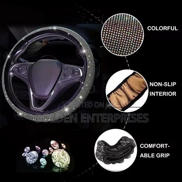 Premium Rhinestone Car Interior Steering Wheel Accessory Set - thumbnail 2