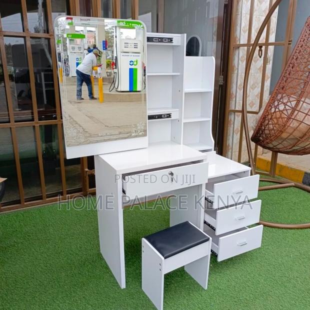 Vanity Desk: White Standard Pull Out Vanity With Stool - main view