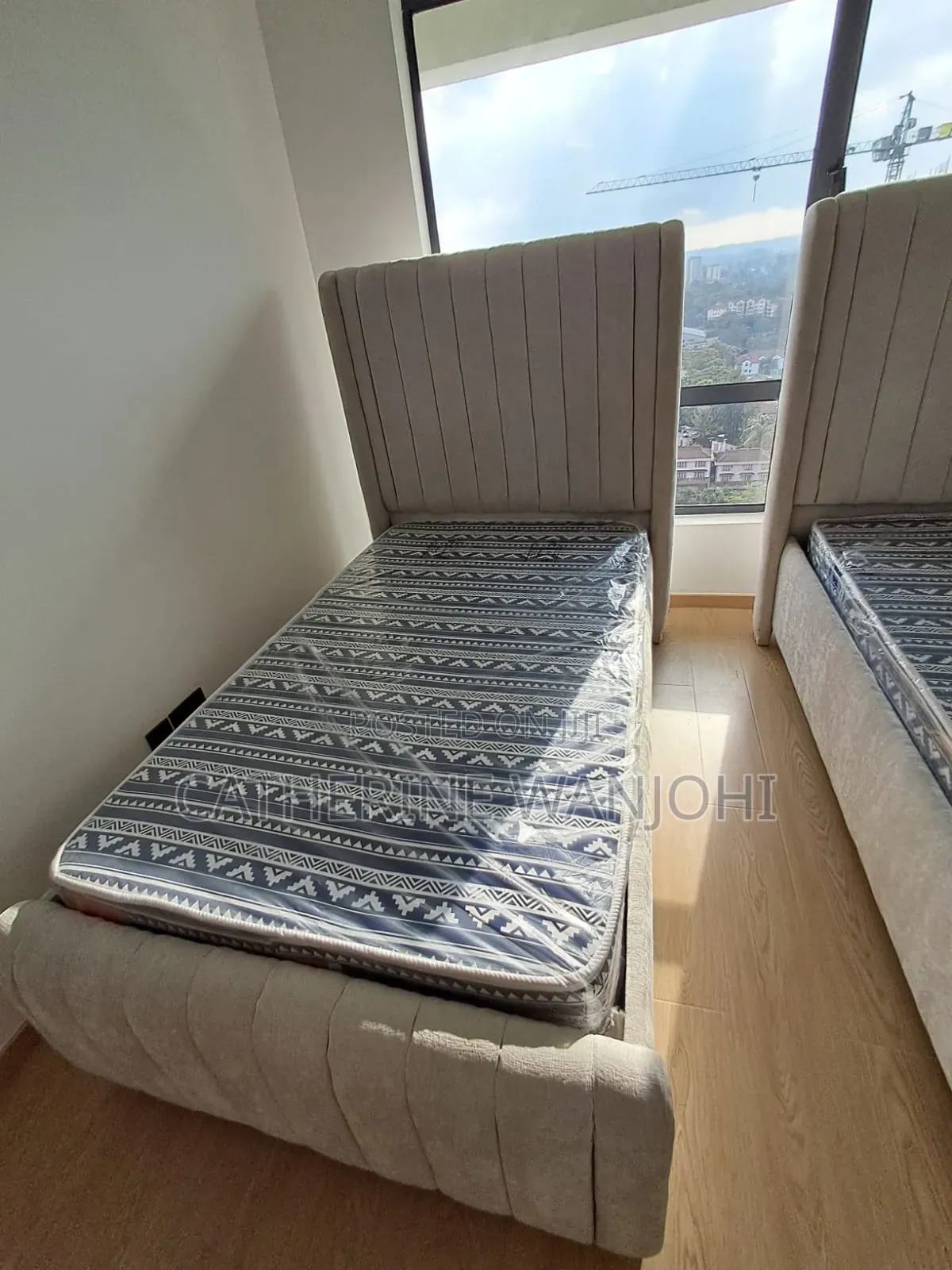 Brand New Upholstered Twin Bed (3.5ft * 6) With Headboard – Grey