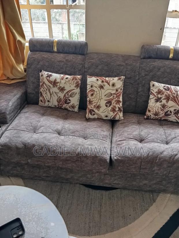 Used Grey L-Shaped Sofa in Good Condition. Comes With Mini Tables - thumbnail 3