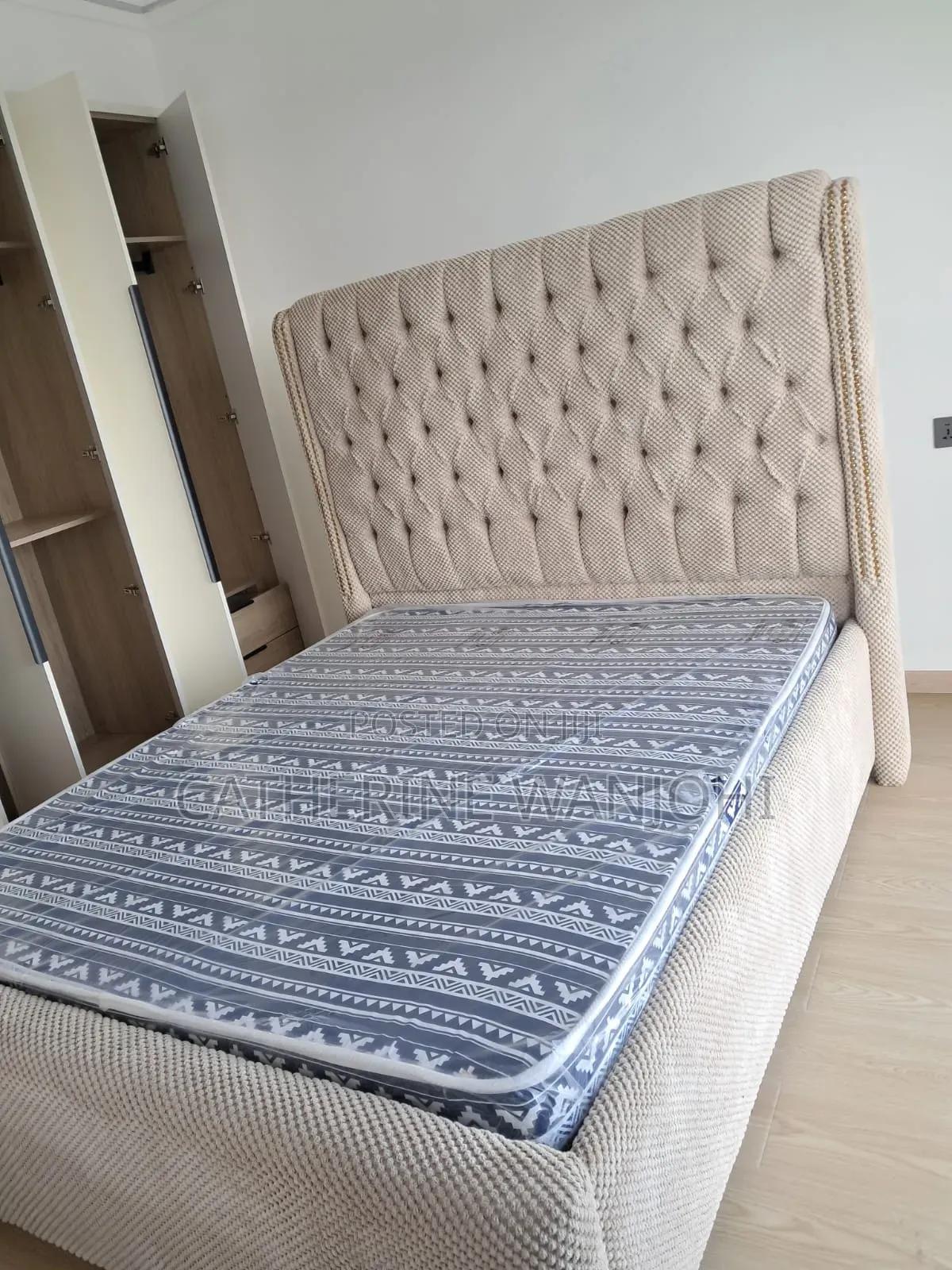 Luxury Upholstered Bed + Mattress (5x6 / Queen Size) – New