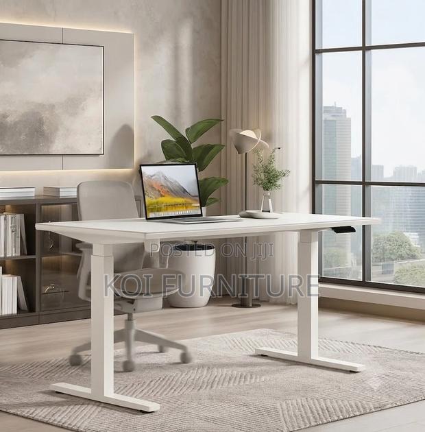 Office Desk; 1.2 Meters Computer White Adjustable Height Table - main view
