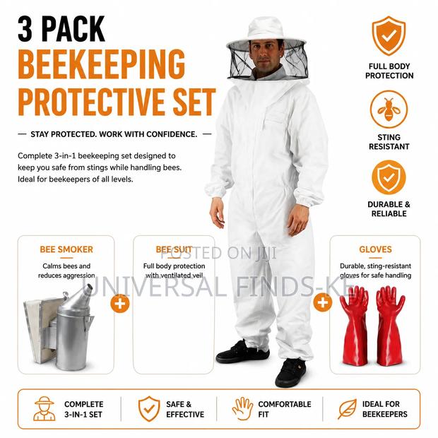 3-in-1 Beekeeping Protective Kit – Bee Suit, Smoker & Gloves Set