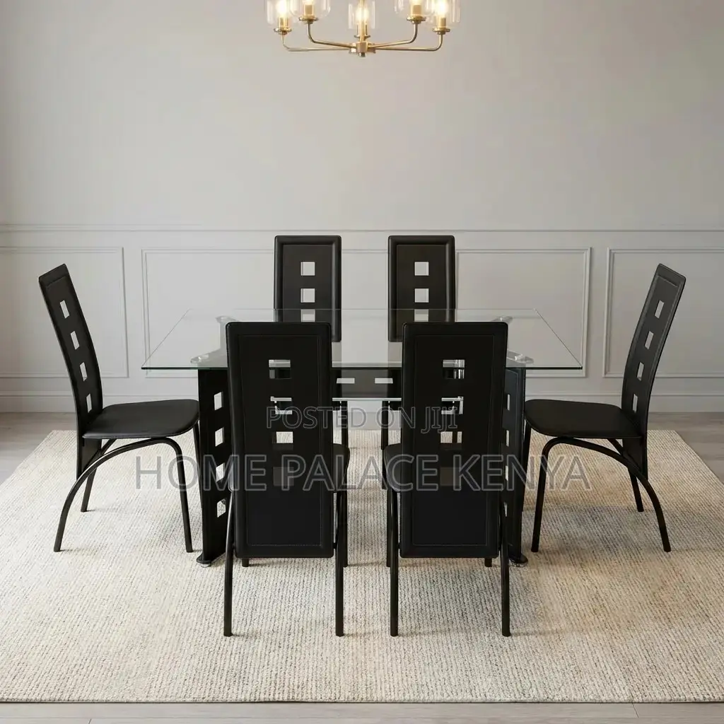 Dining Set: 6 Person Dining Set With Long Back Perforated Chairs