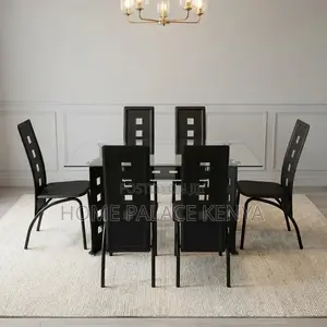 Dining Set: 6 Person Dining Set With Long Back Perforated Chairs