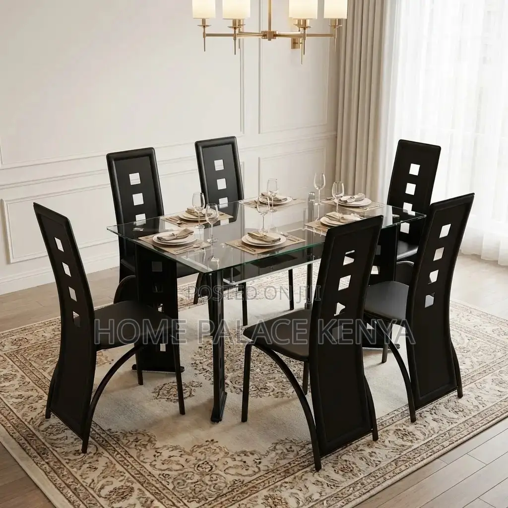 Dining Set: 6 Person Dining Set With Long Back Perforated Chairs