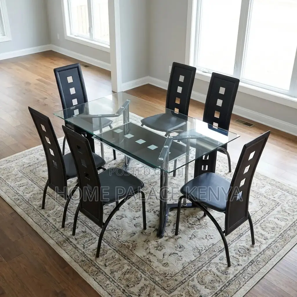 Dining Set: 6 Person Dining Set With Long Back Perforated Chairs