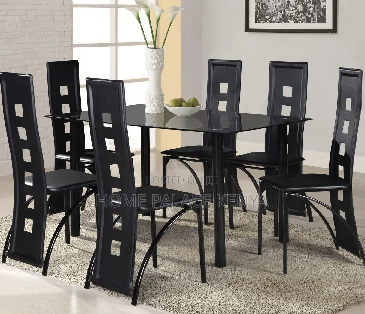 Dining Set: 6 Person Dining Set With Long Back Perforated Chairs