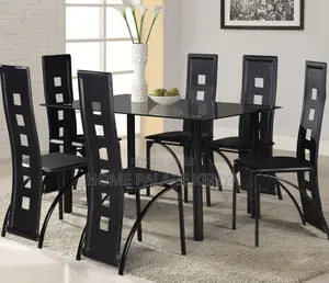 Dining Set: 6 Person Dining Set With Long Back Perforated Chairs