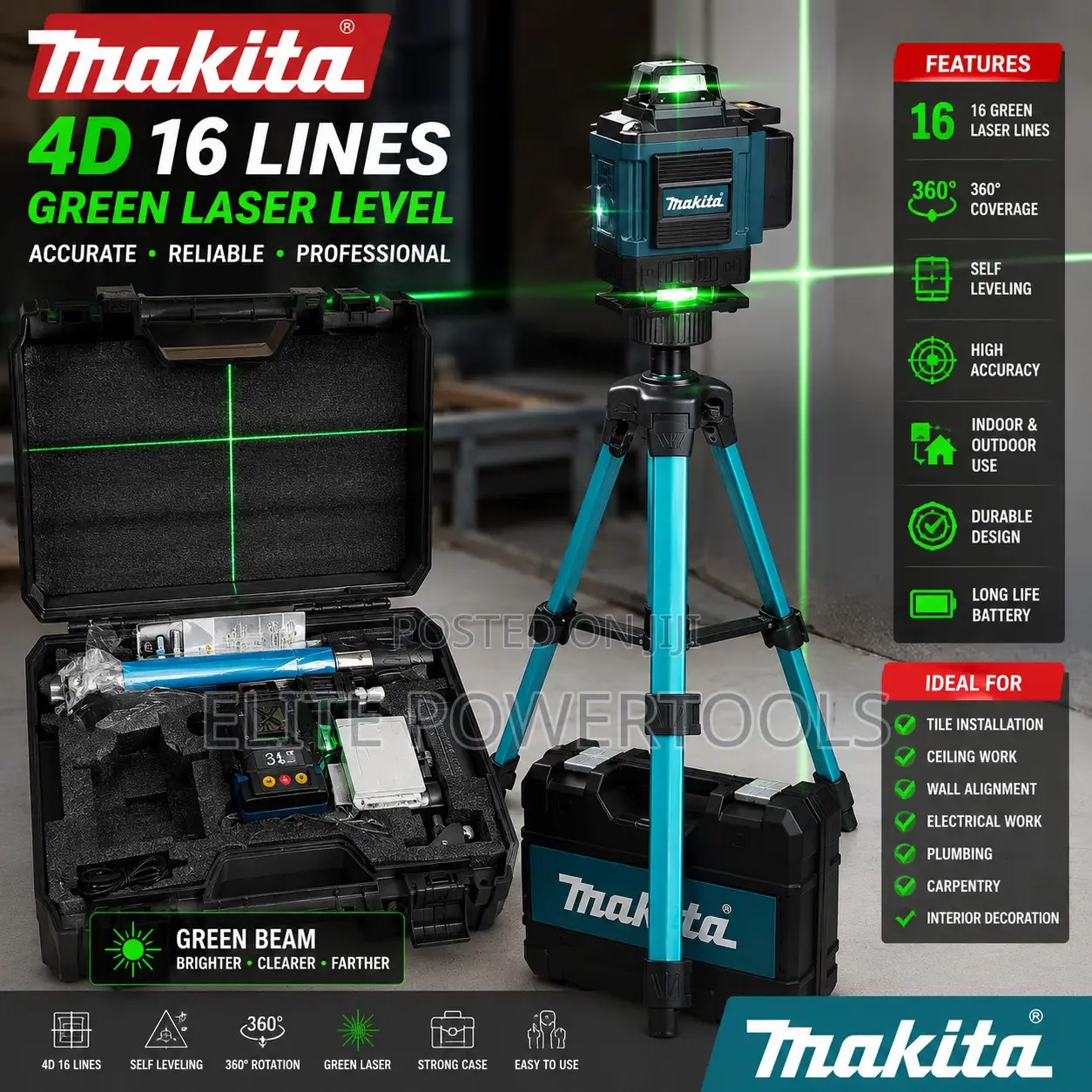 Makita 16 Line Green Laser Level With Tripod