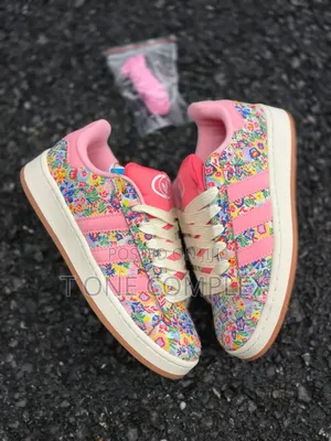Original Pink Floral Adidas Style Campus Sneakers