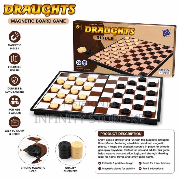 Magnetic Draughts Board Game – Foldable Strategy Game for Kids Adult