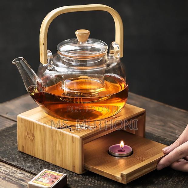 1.4l Clear Borosilicate Glass Teapot Bamboo Handle Removable Infuser - thumbnail 2
