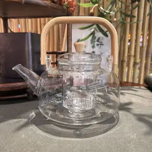 1.4l Clear Borosilicate Glass Teapot Bamboo Handle Removable Infuser