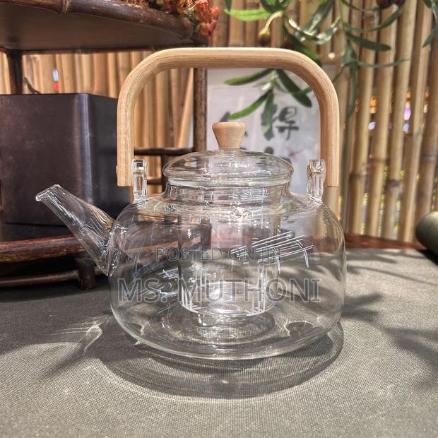 1.4l Clear Borosilicate Glass Teapot Bamboo Handle Removable Infuser - thumbnail 3