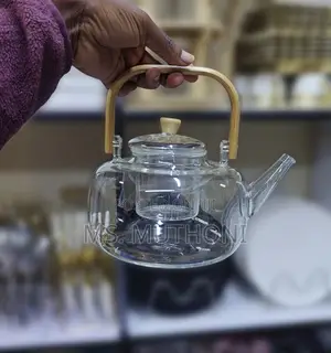 1.4l Clear Borosilicate Glass Teapot Bamboo Handle Removable Infuser