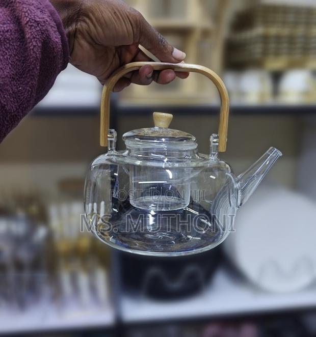 1.4l Clear Borosilicate Glass Teapot Bamboo Handle Removable Infuser - thumbnail 5