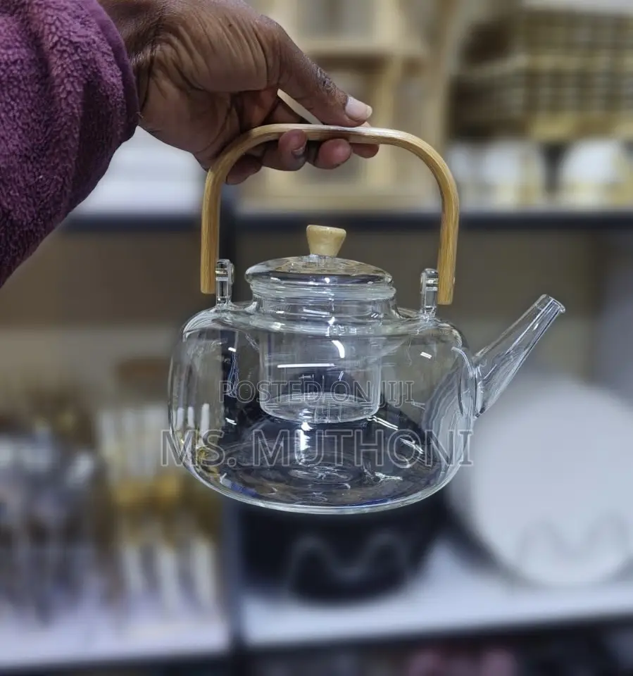1.4l Clear Borosilicate Glass Teapot Bamboo Handle Removable Infuser