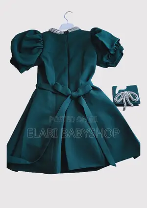 Pearl Bow Puff Sleeve Turkey Dress