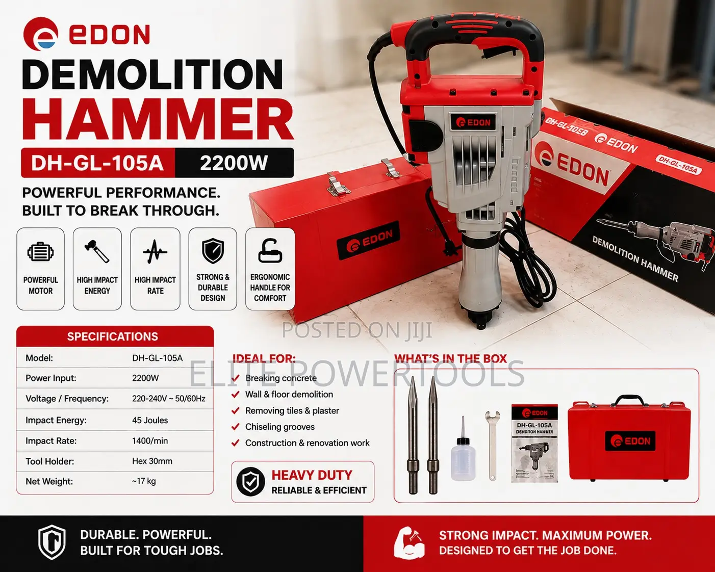 Edon 2200w Electric Demolition Hammer Dh-Gl-105a