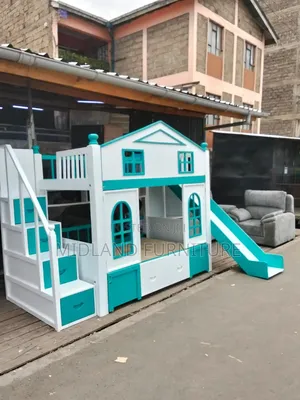 House Themed Kids Bunk Bed With Slide and Storage