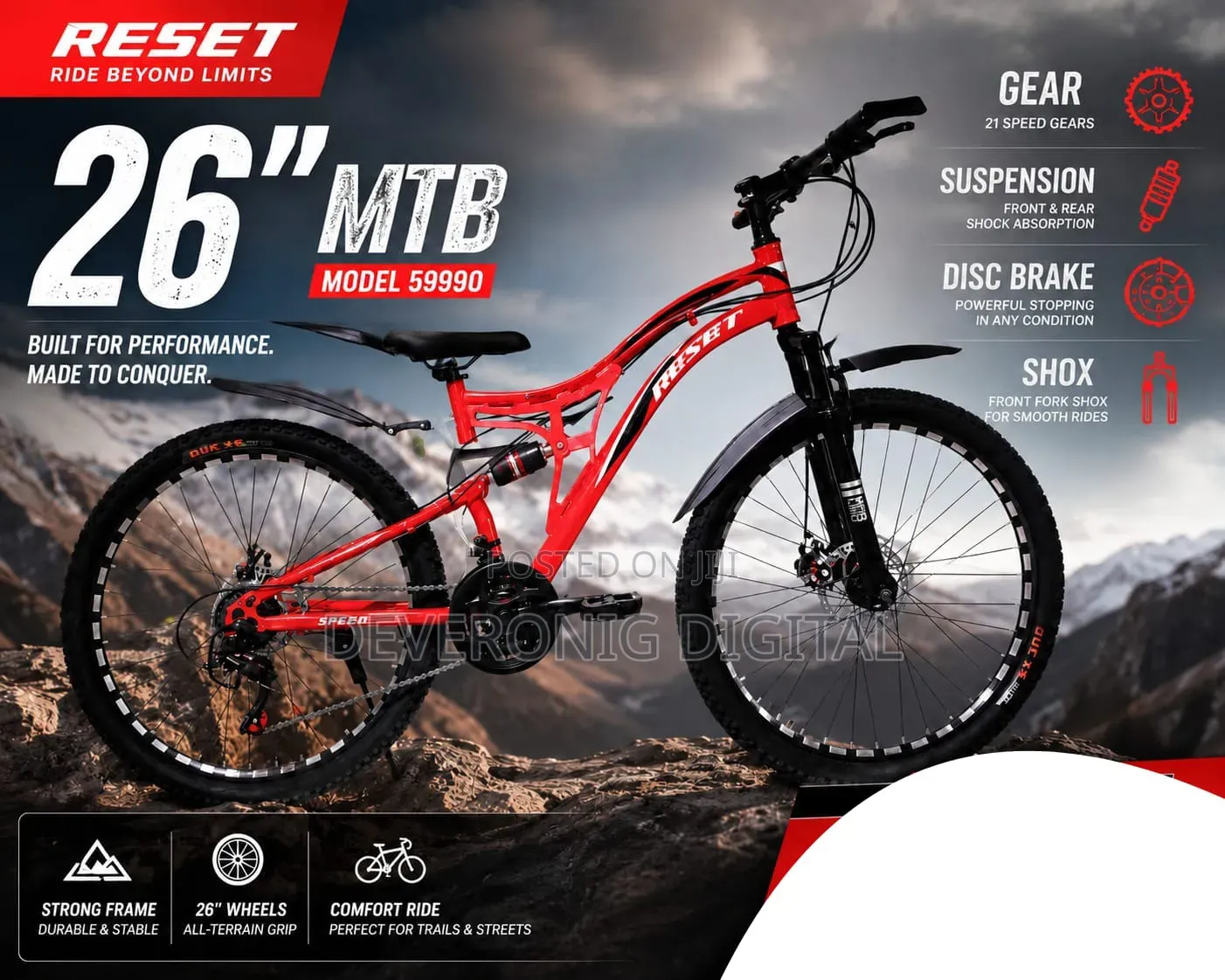 Reset MTB Size 26 Bike With 21gear Speed Front and Rear Suspension