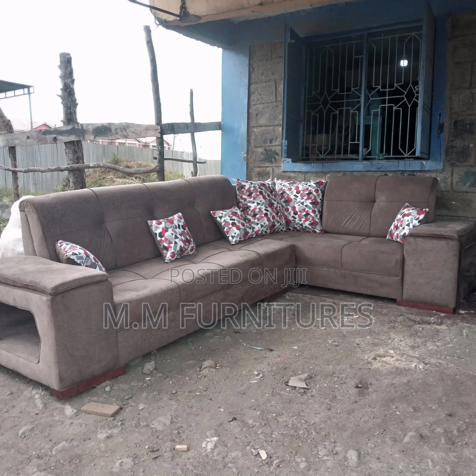 Brown L Shaped 5 Seater Sofa