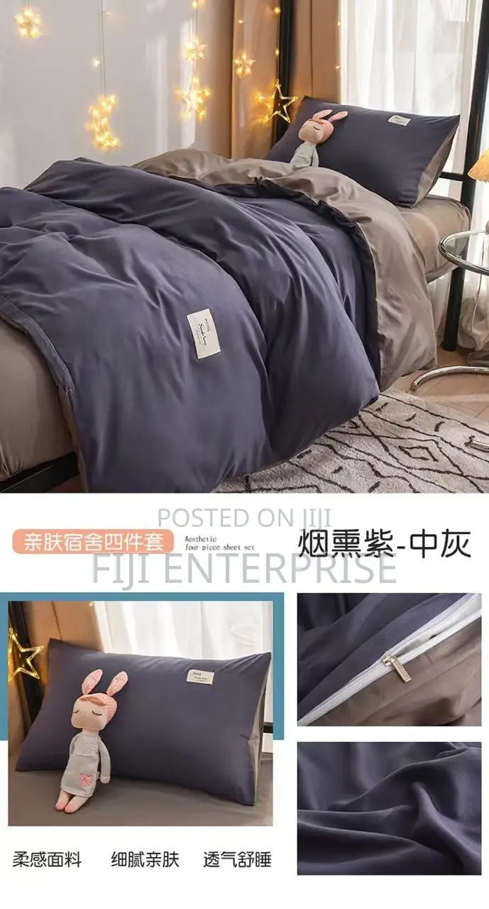Quality Plain Double-Sided Cotton Duvet Cover Set –