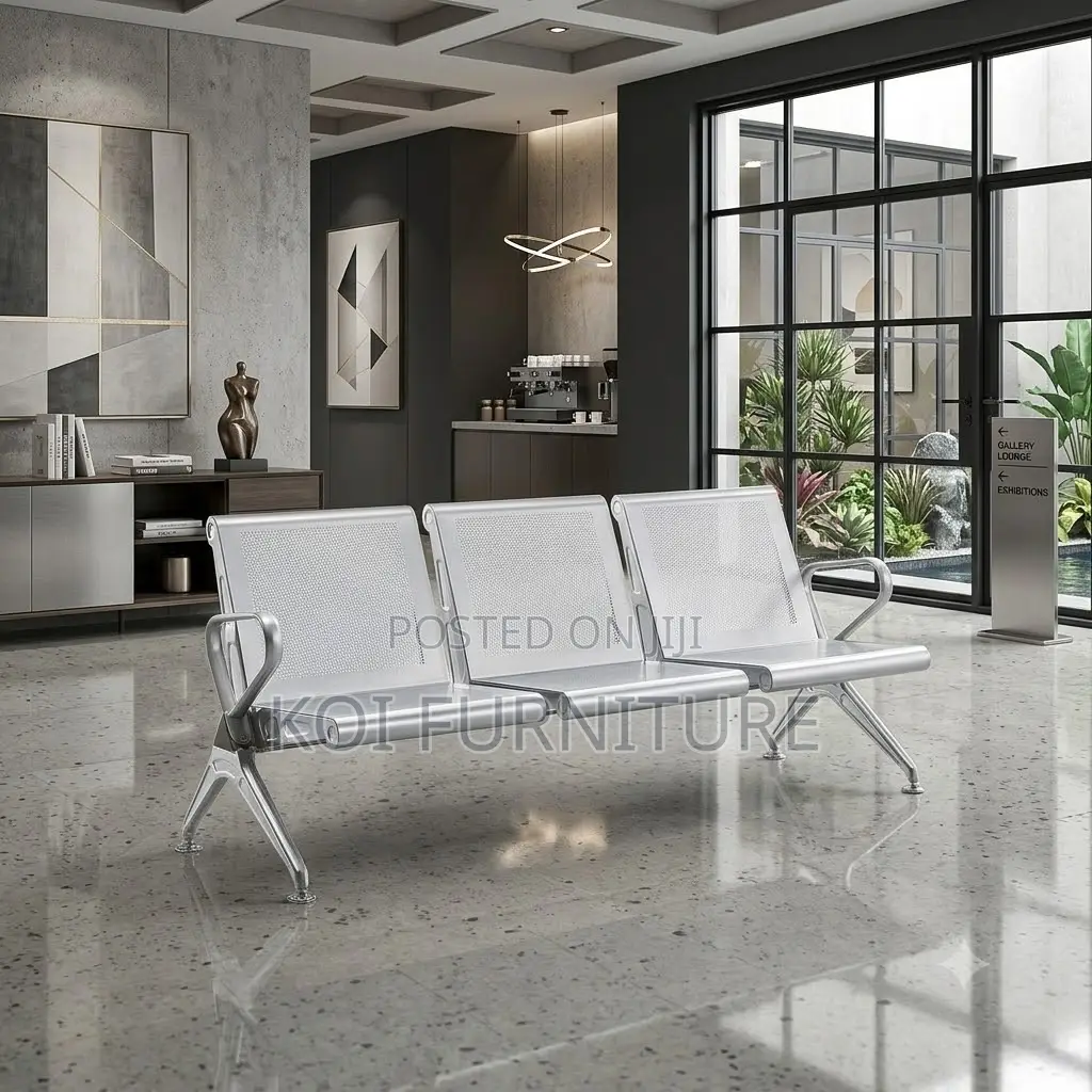 Office Bench; Three Seaters Metallic Grey- Office Front Benches