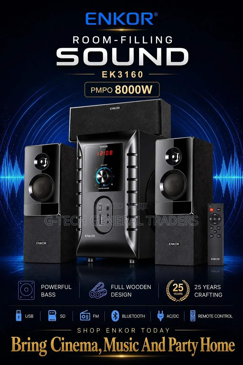 Enkor 3.1channnel Multimedia Speaker System 8000w( 1 Year Warranty)