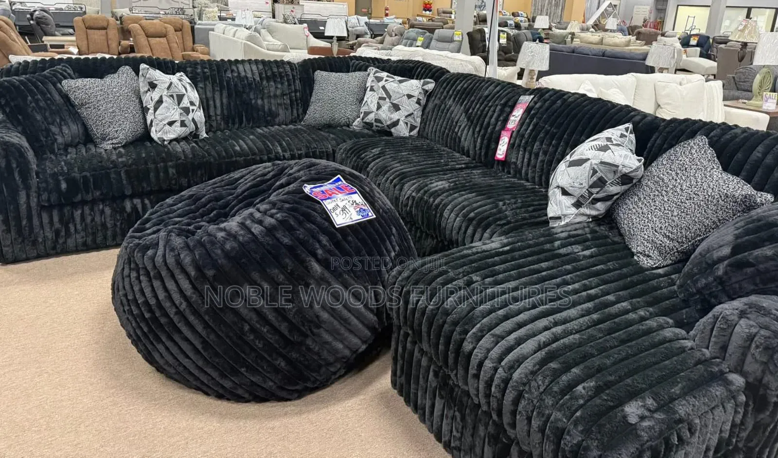 Black U-Shaped 7 Seater Sofa