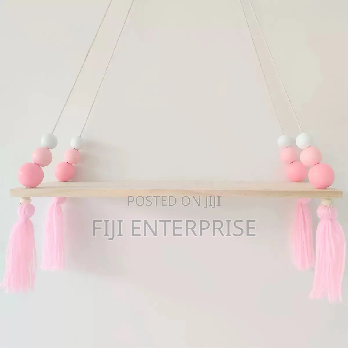 Boho Wooden Rope Hanging Shelf With Tassel Bead Décor – Wall Swing