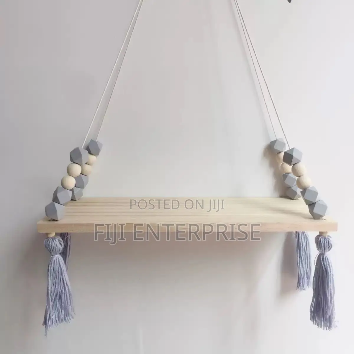Boho Wooden Rope Hanging Shelf With Tassel Bead Décor – Wall Swing
