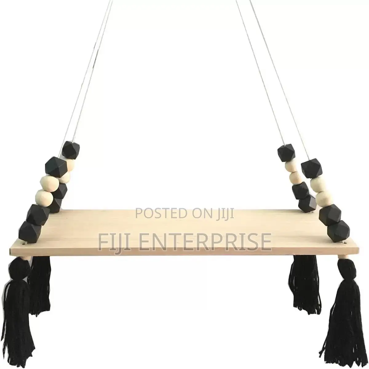 Boho Wooden Rope Hanging Shelf With Tassel Bead Décor – Wall Swing